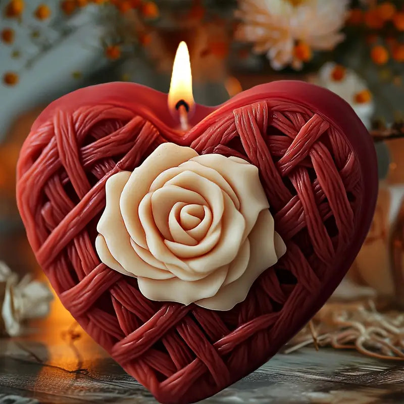 3D Heart-Shaped Rose candle